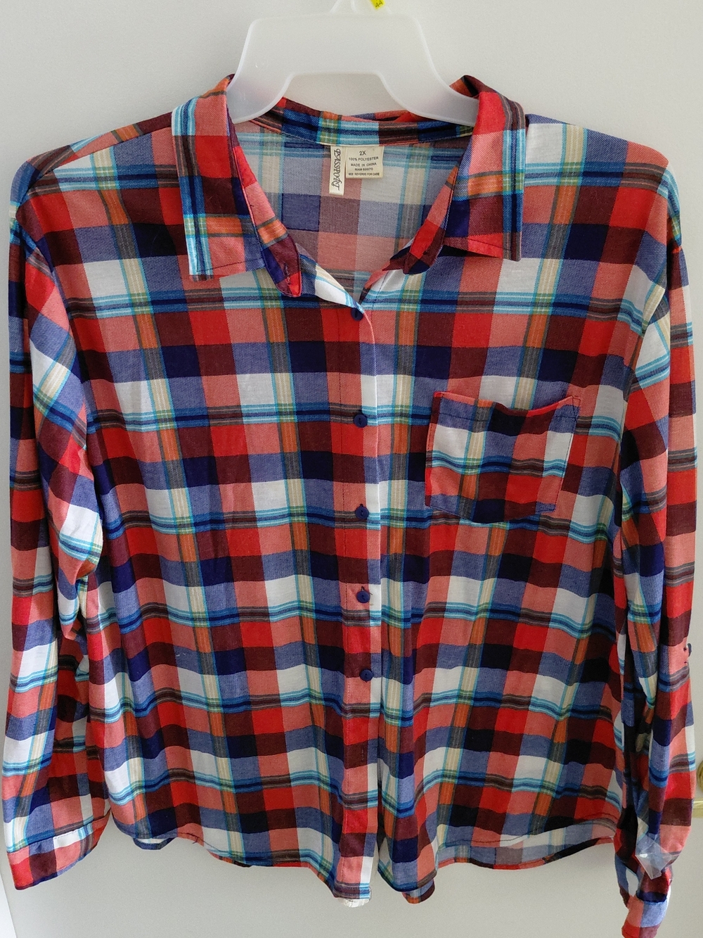 Passport Red and Blue Plaid Button-Down Shirt for Women Size 2X